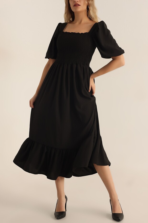 Giped Square Collar Wrap Fabric Women's Dress