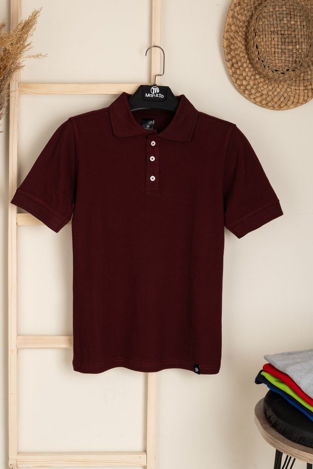Men's Burgundy Polo Neck T-Shirt – 100% Cotton, Stylish Design for Classic and Casual Use