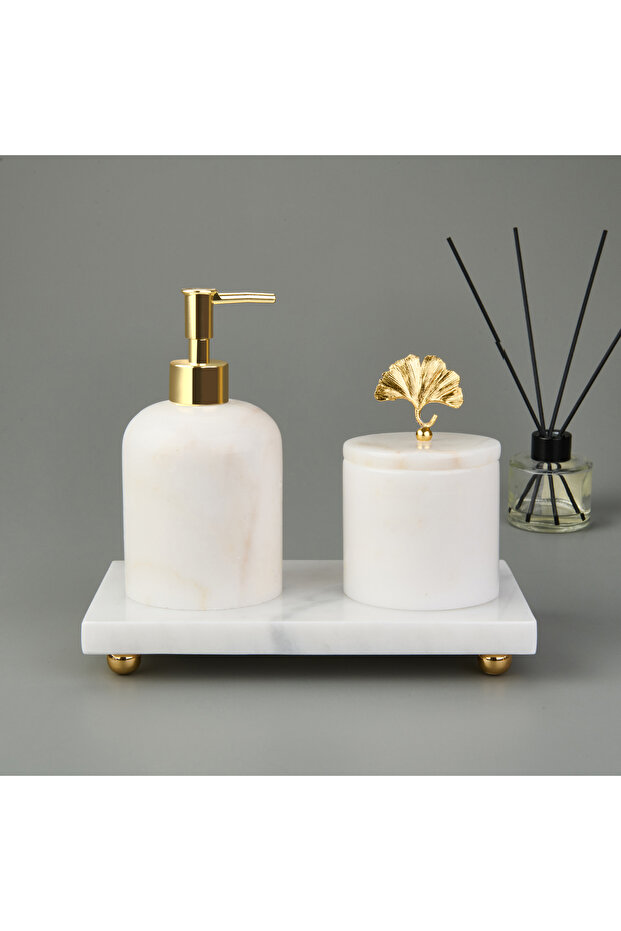 Bath 3'lü Mermer Banyo Seti - Beyaz - 2