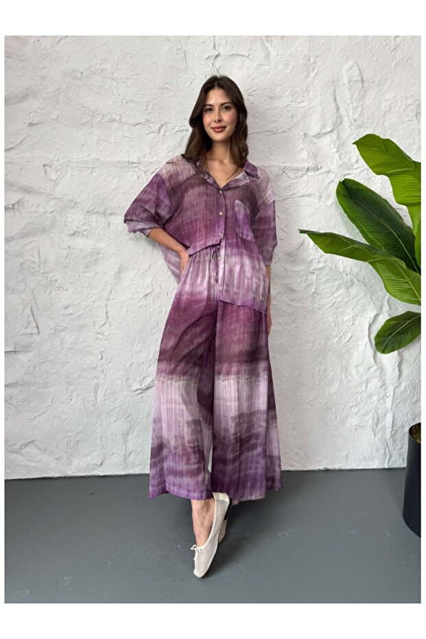 Purple Batik Patterned Chiffon Set