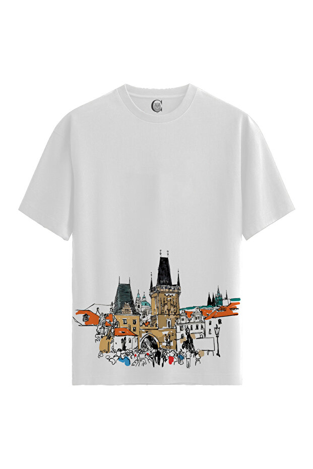 Prague Tower - 100% Cotton Women's White T-Shirt - Premium Quality