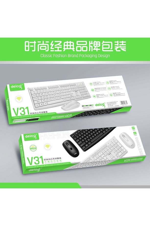 V31 Kablosuz Klavye Mouse Set Siyah (DEİOG) - 7