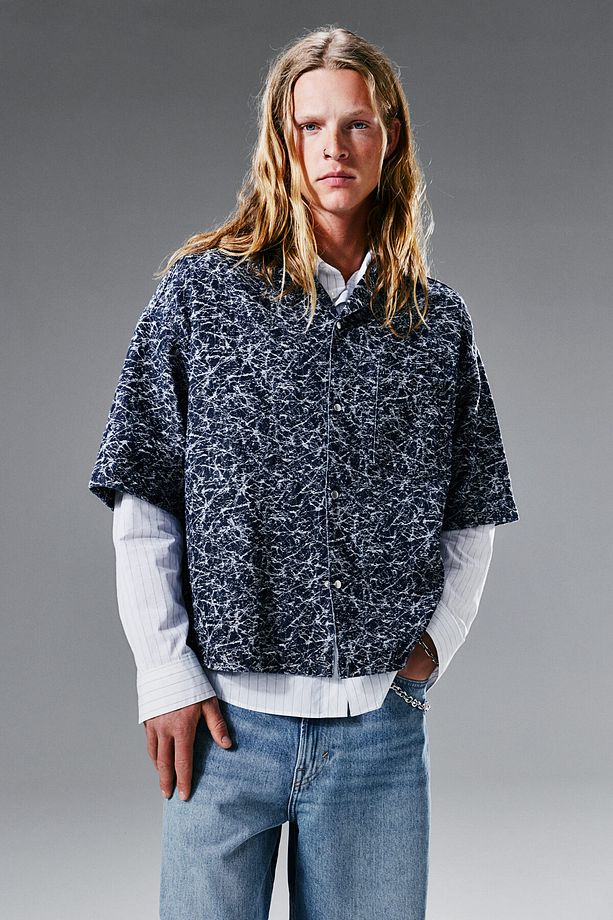 Oversized Fit Desenli Kot Gömlek - 3