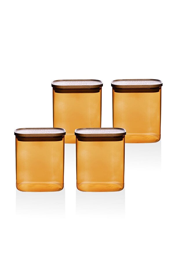 The Mia Acacia Rectangular Glass Jar Set Amber 4 Pieces 900 ml