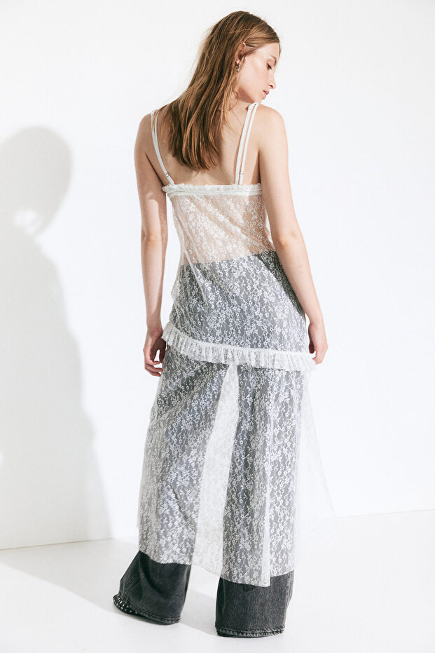 Fırfırlı Dantel Elbise - 7