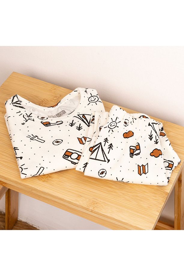 HelloBaby Kaşkorse Uzun Kol Kamp Desenli Pijama Takımı - 3