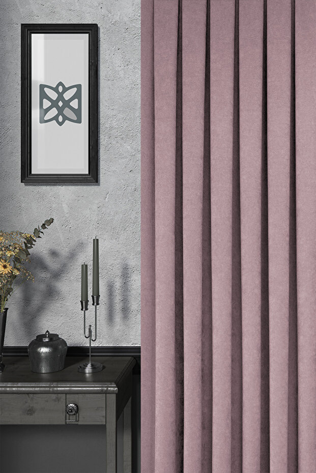 Background Curtain - Velmatt Series Velvet Effect High Grammage Rose Dry Dense Pleat (1X3) Single Wing