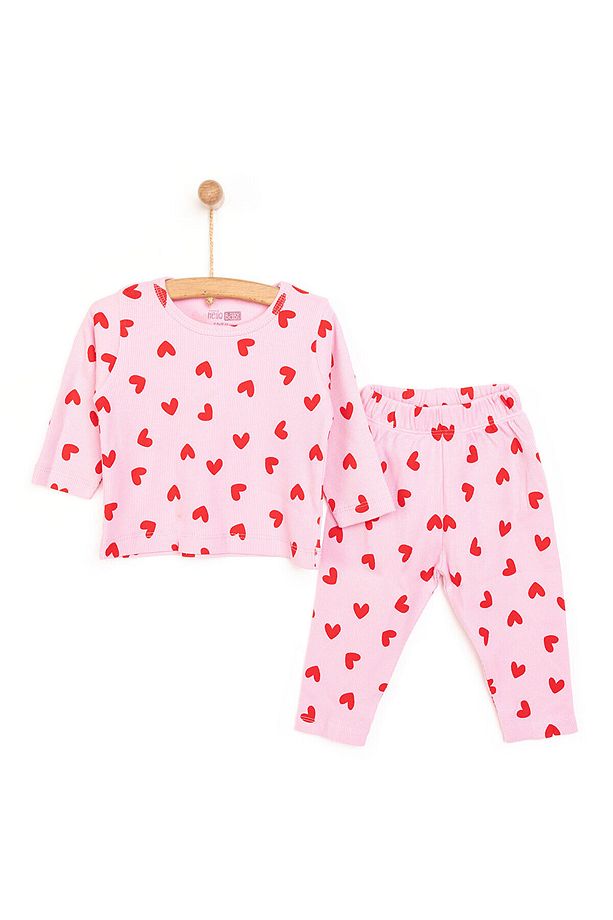 HelloBaby Kaşkorse Uzun Kol Kalp Desen Pijama Takımı - 1