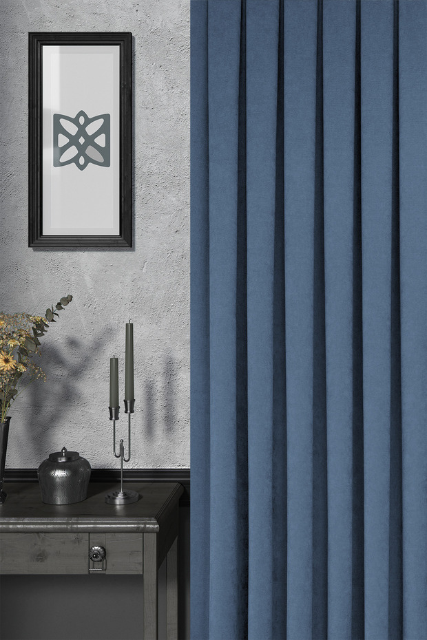 Background Curtain - Velmatt Series Velvet Effect High Grammage Indigo Dense Pleat (1X3) Single Wing