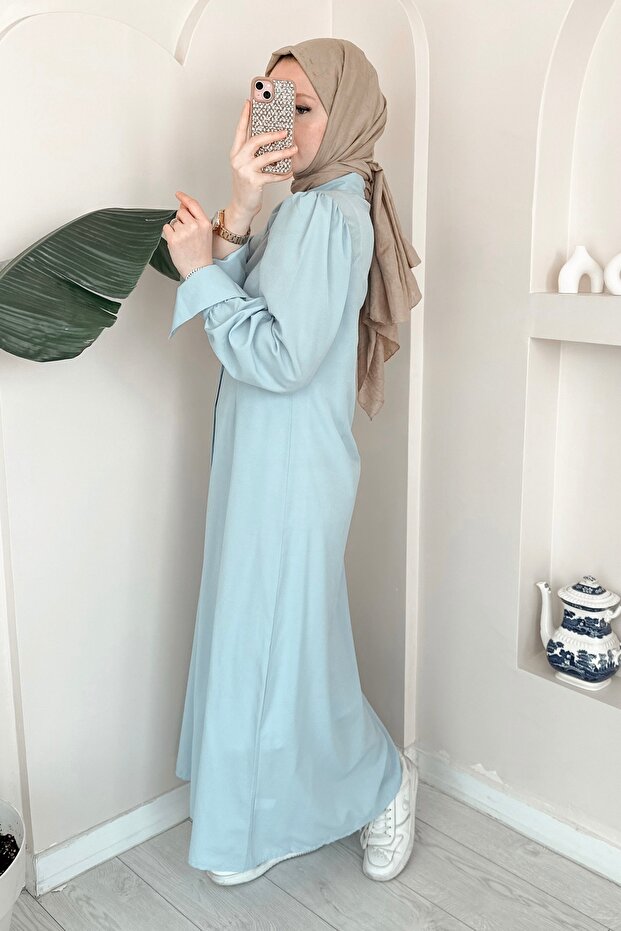 Buttoned Turquoise Dress Ma333 - 4