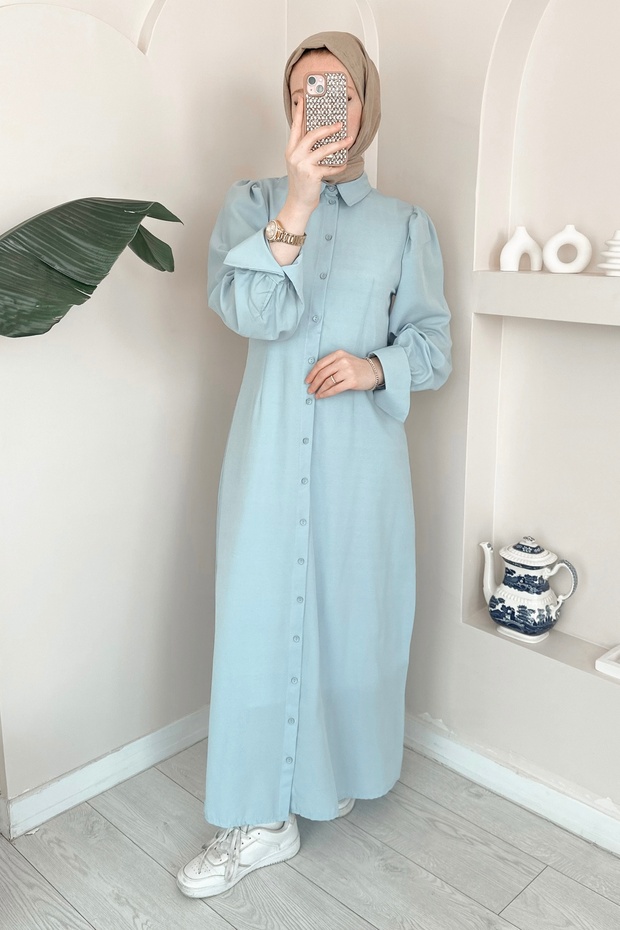 Buttoned Turquoise Dress Ma333 - 1