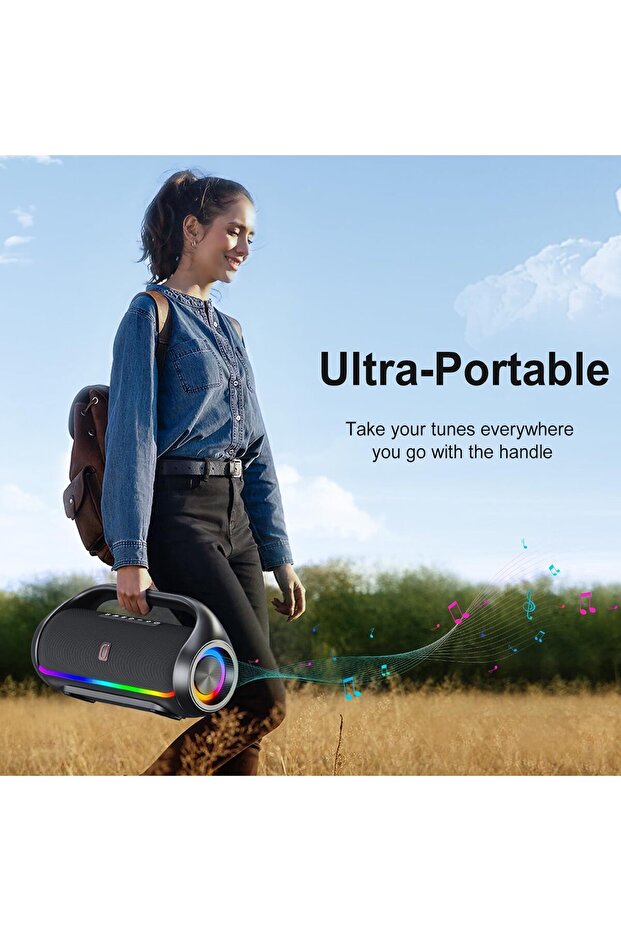 نظام مكبر صوت مع ميكروفون للغناء، مكبرات صوت بلوتوث محمولة مع إضاءة مبهرة و2 سماعات لاسلكية - 6