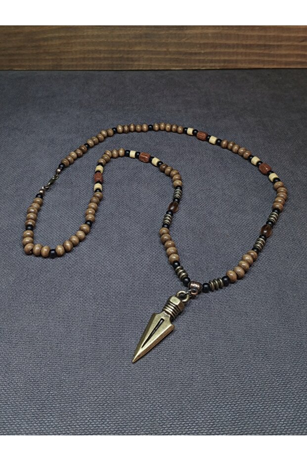 EL YAPIMI - ÖZEL TASARIM - OK UÇLU - AHŞAP - BOHEM KOLYE - 3