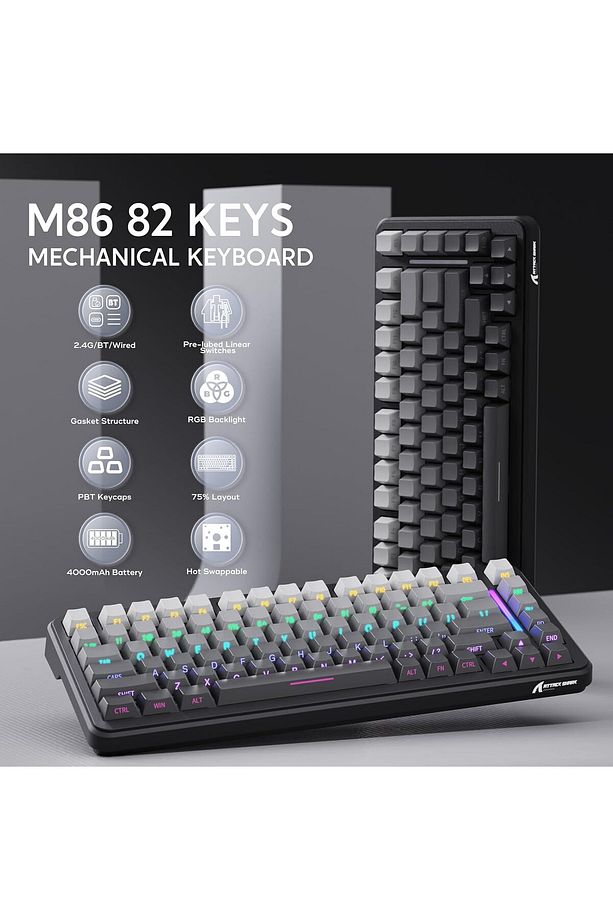 Attack Shark M86 Moonlit Night  RGB App Uygulamalı TriMode E-sports Profesyonel Gaming Oyuncu Klavye - 5