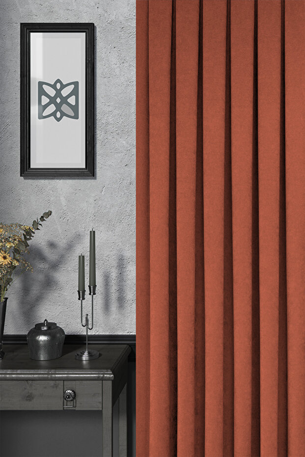 Background Curtain - Velmatt Series Velvet Effect High Grammage Pomegranate Flower Tight Pleat (1X3) Single Wing