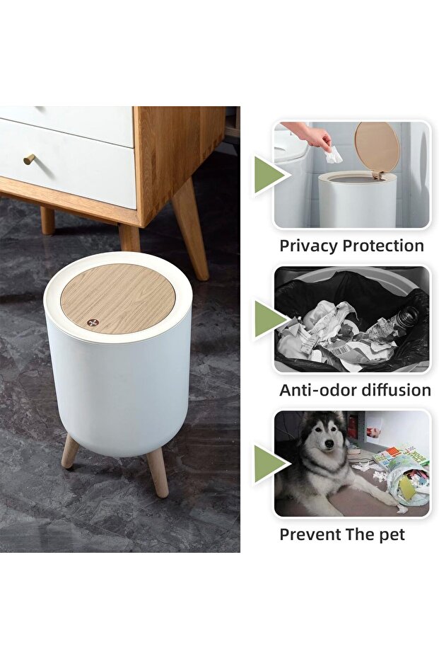 Trash Can Bathroom Garbage Can With Lid Plastic Trash Bin With Push Button Office Waste Paper - 5