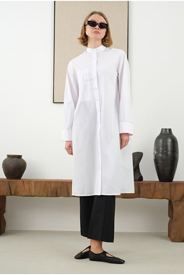 Çift Fleto Detaylı Gömlek Beyaz - 3