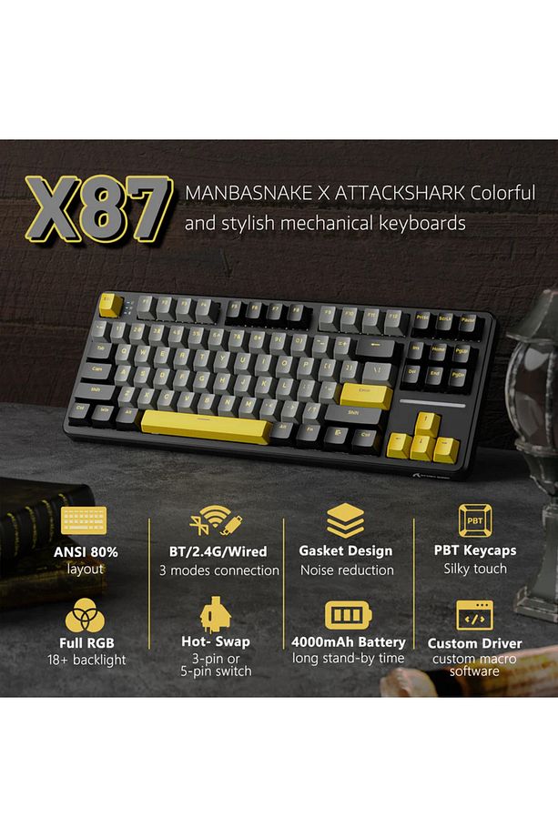AttackShark X87 Star Black RGB App Uygulamalı SBerry Switch TriMode Profesyonel Gaming Oyuncu Klavye - 2