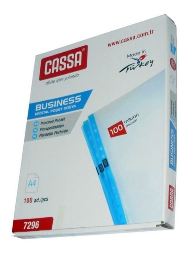 Poşet Dosya A4 Kristal 100 Lü 1 Paket Cassa 7296 Kalın Poşet Dosya Föy Mavi Şeritli 100 Mikron Şeffa - 2