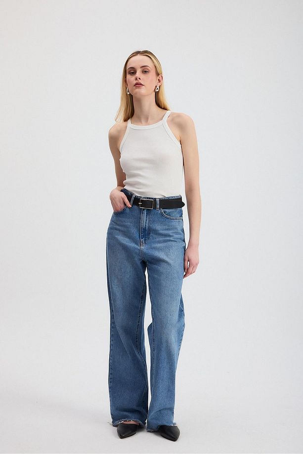 Beyaz -1121 Sıfır Kol Fitilli Halter Yaka Basic Atlet - 3