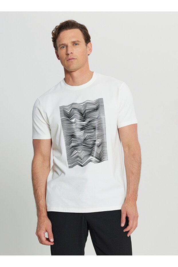 Altınyıldız Classics Bisiklet Yaka Baskılı Ekru Erkek T-Shirt ACE091252408_EKR - 3