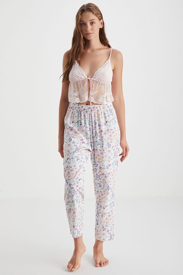 Çiçek desenli üçlü pijama takımı - 5