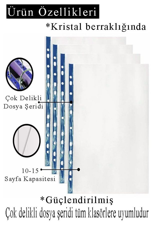 Poşet Dosya A4 Kristal 100 Lü 1 Paket Cassa 7296 Kalın Poşet Dosya Föy Mavi Şeritli 100 Mikron Şeffa - 5