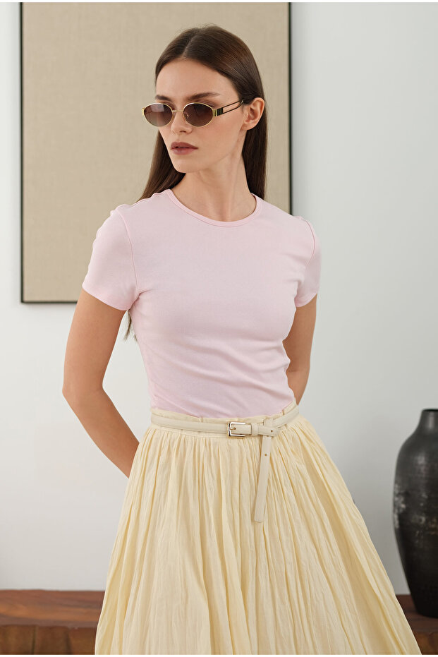 Kraşlı Vual Etek Vanilya - 6