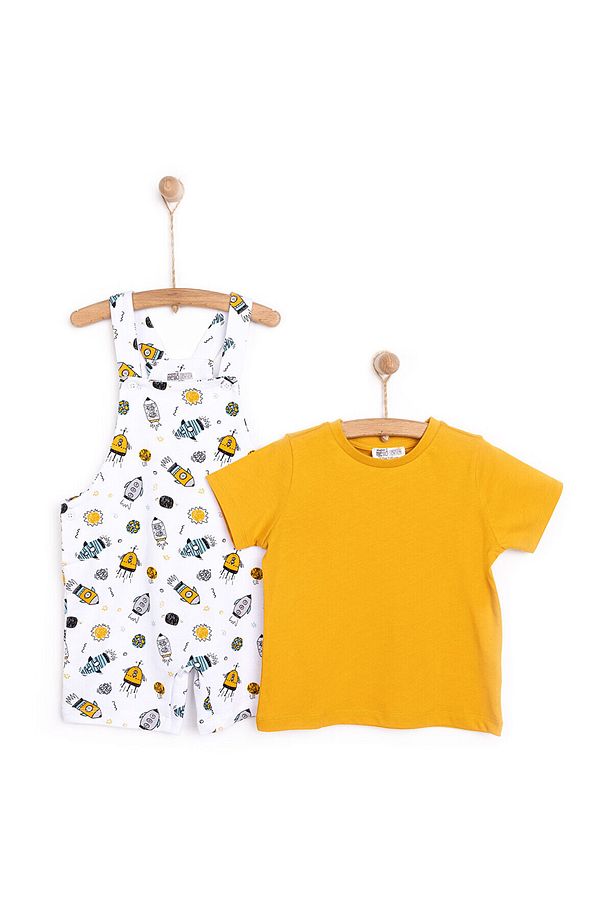 HelloBaby Basic Erkek Roket Desenli Şort Salopet-Tshirt Erkek Bebek - 3