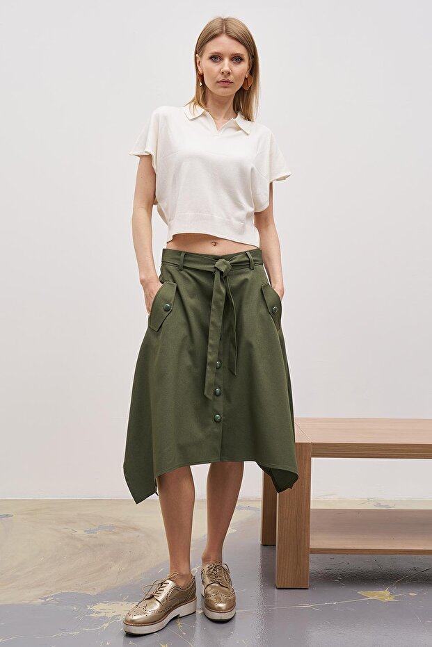 Segmented-Front Buttoned Skirt - 1