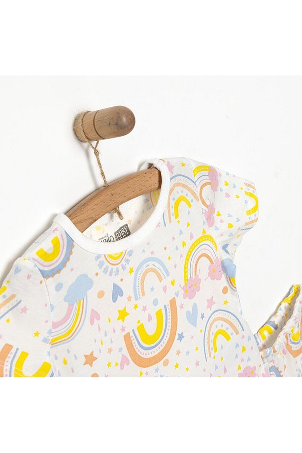 HelloBaby Kısa Kol Gökkuşağı Desenli Bisiklet Yaka Pijama Takımı - 3