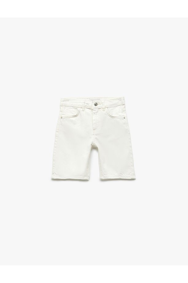 Pamuklu Ayarlanabilir Lastikli Cepli Denim Şort - 4
