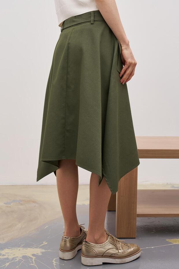 Segmented-Front Buttoned Skirt - 7