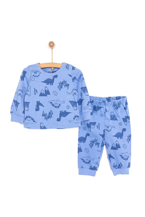 HelloBaby Uzun Kol Dinazor Desenli Bisiklet Yaka Pijama Takımı - 1