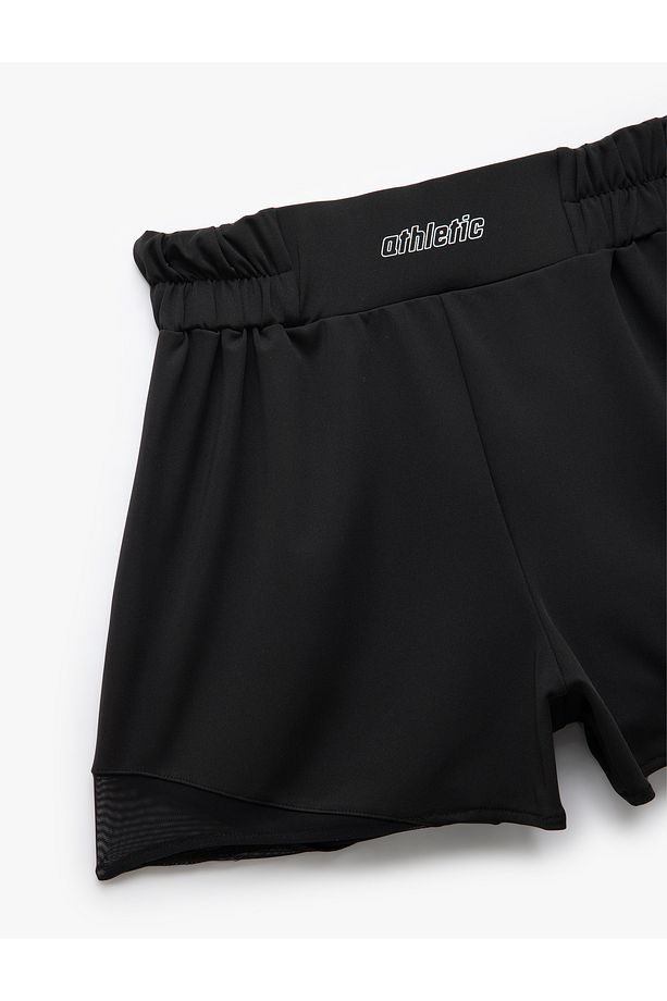 Yüksek Bel Lastikli Baskılı Mini Spor Şort - 5
