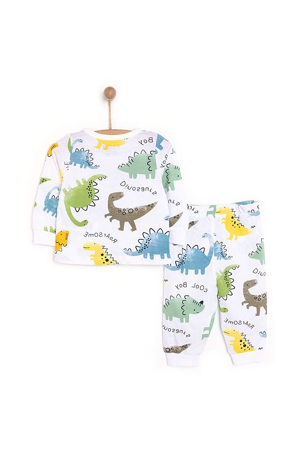 HelloBaby Uzun Kol Sevimli Dinazor Desenli Bisiklet Yaka Pijama Takımı - 2