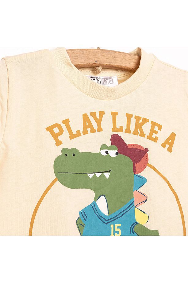 HelloBaby Basic Erkek Şampiyon Dinozor Baskılı Şortlu Takım Erkek Bebek - 3