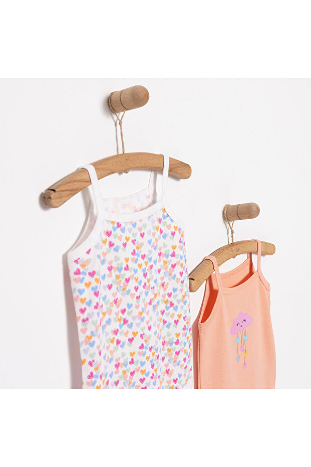 HelloBaby Kalp ve Bulut Desenli 2'li Çıtçıtlı İp Askılı Body Pembe - 3