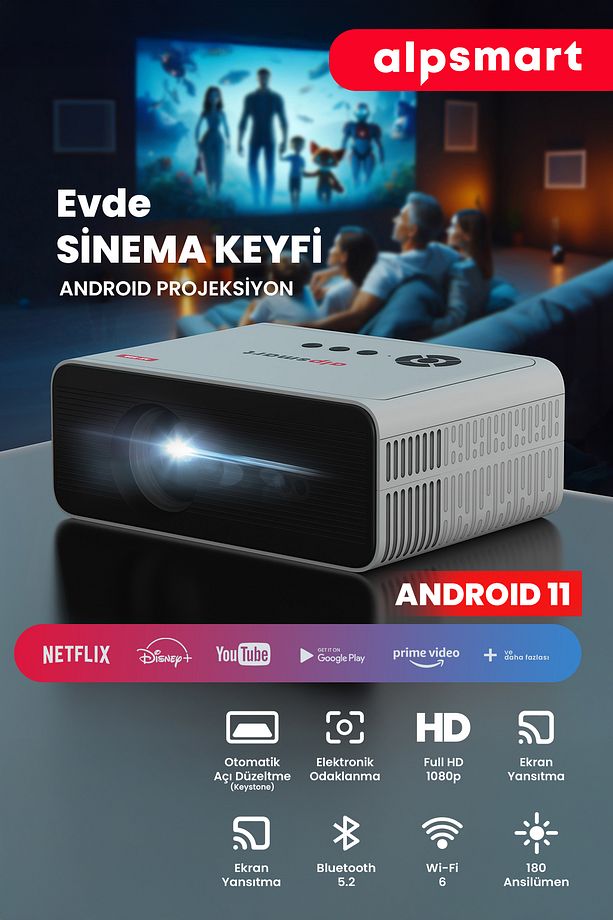 As585 Taşınabilir Android Projeksiyon, Android 11 / Ekran Yansıtma /oto Odak / Wifi 6 - 2