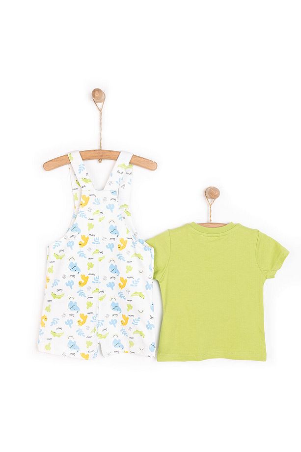 HelloBaby Yenidoğan Fil Desen Şort Salopet - Tshirt Takım Erkek Bebek - 3