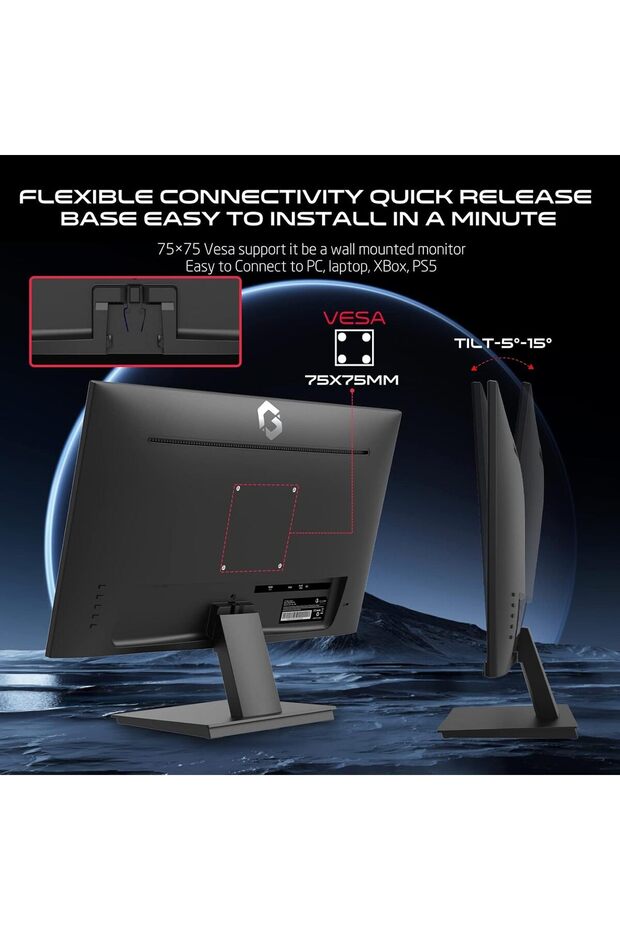 شاشة ألعاب مسطحة GAMEON GOB22FHD75VA مقاس 22 بوصة، بدقة FHD، وتردد 75 هرتز، وVA، وحامل ثابت - 5