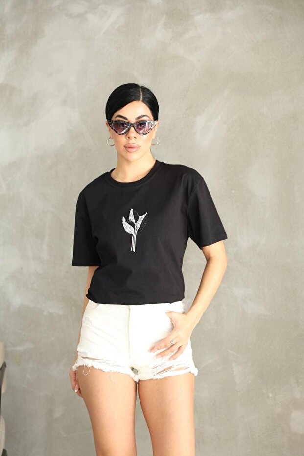 تي شيرت متدلي من القطن بنمط أوراق الشجر - 2