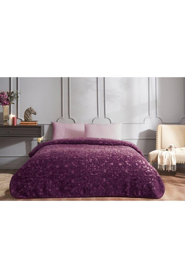 Trendy Art Deco Tek Kişilik Battaniye Mürdüm 155x220 - 3