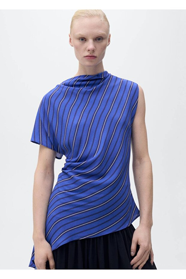 Çizgili asimetrik bluz - 1