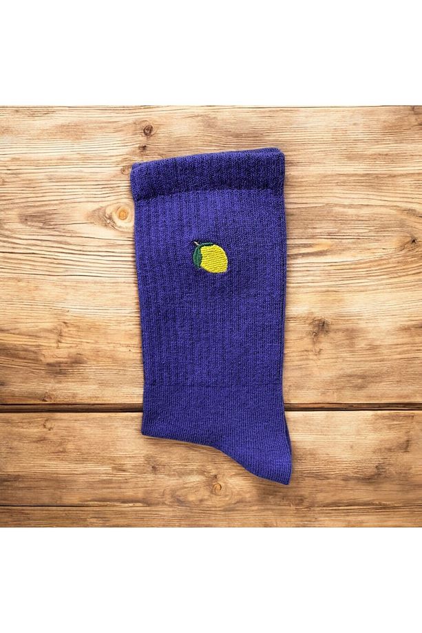 Renkli Tasarım Meyve Limon Nakışlı Socket Unisex Çorap - 2