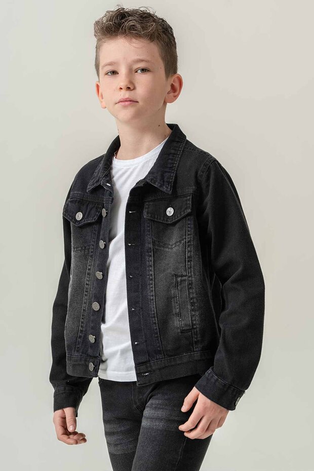 Double Pocket Buttoned Denim Boy's Jacket - 1