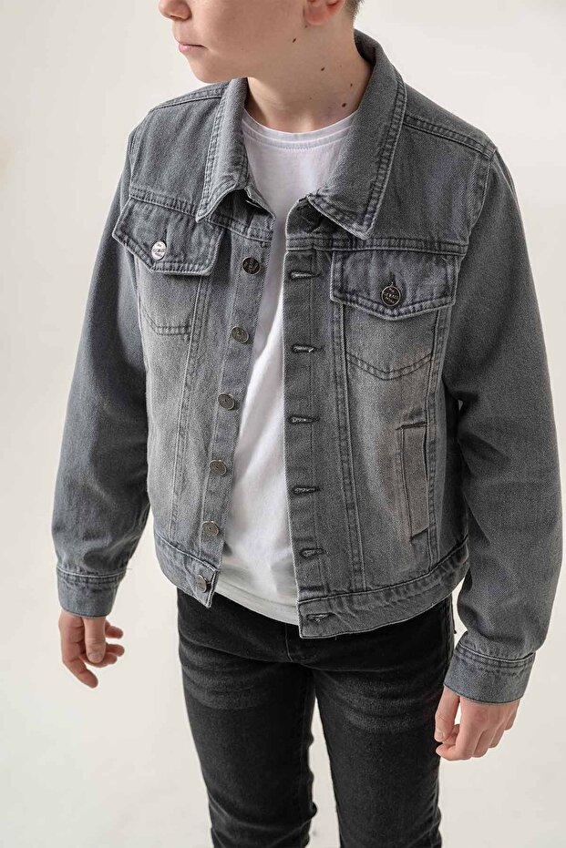 سترة للأولاد من الدنيم بأزرار وجيب مزدوج - 5