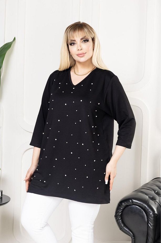 İnci ve taş detaylı bluz - 2