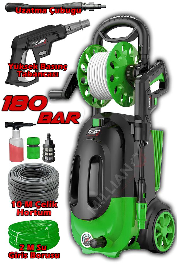Prof  4500 W - 180 Bar Bakır Sargılı Yüksek Basınçlı Çok Amaçlı Araba Bahçe ve Oto Yıkama Makinesi - 1