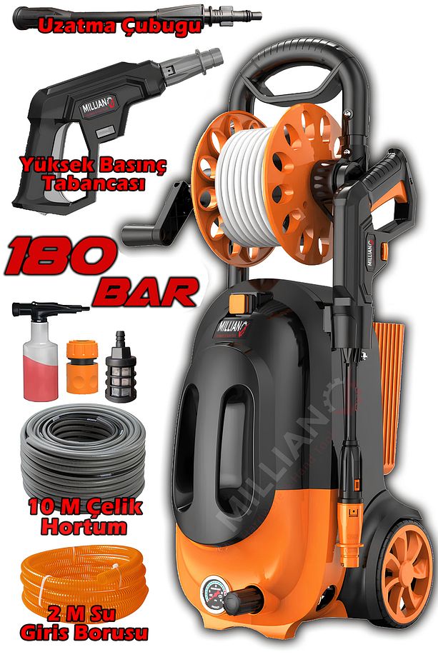 İtalyan 4500 W - 180 Bar Bakır Sargılı Yüksek Basınçlı Çok Amaçlı Araba Bahçe ve Oto Yıkama Makinesi - 1